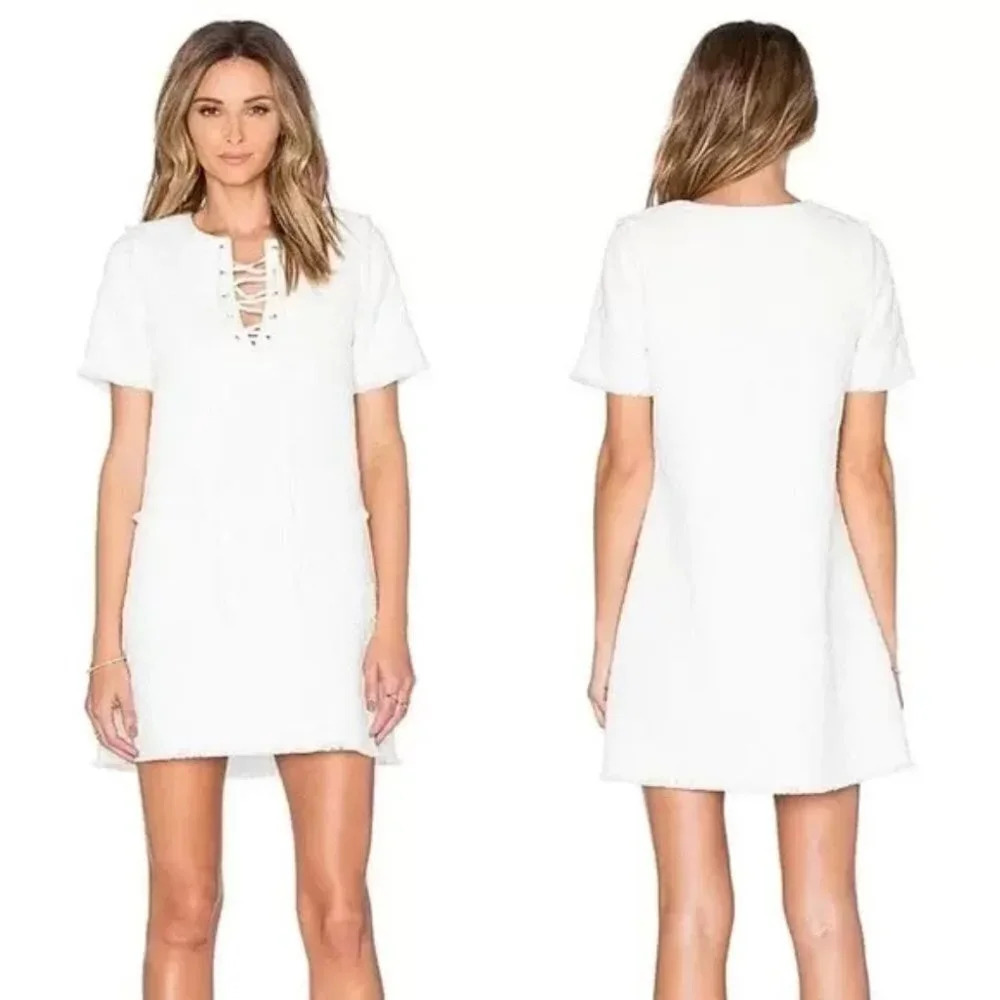 J.O.A. White Lace Up Textured Pocket Shift Dress